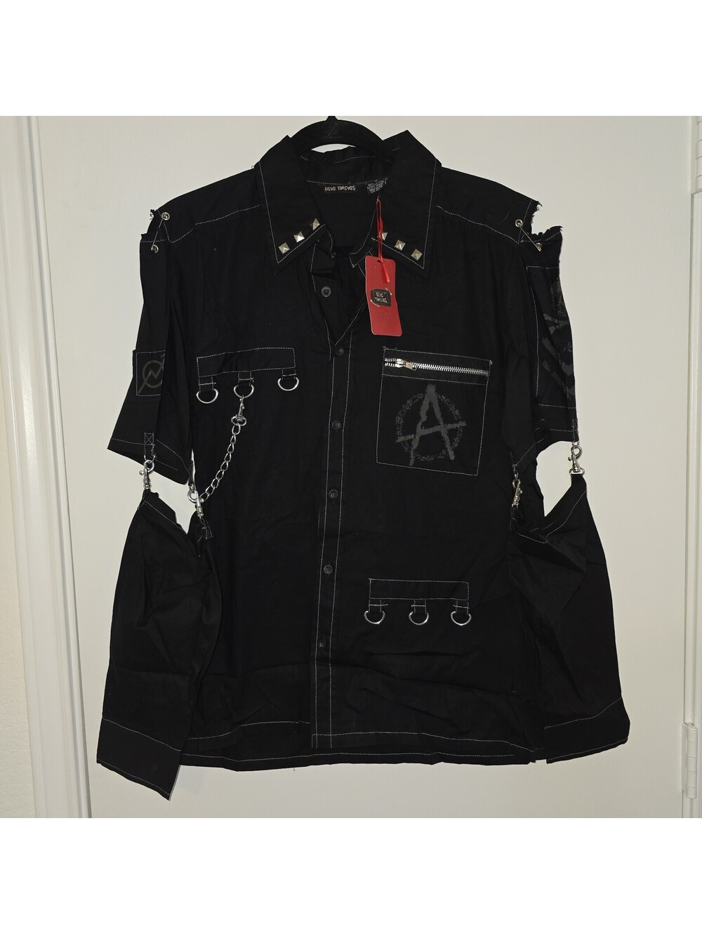 Dead Threads Mens M Anarchy Shirt Gray Studs Chains Metal Punk Emo Rock Mallgoth